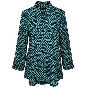 IC Connie K Womens 1X Blue Black Geometric Textured Button Up Shirt Jacket - CJ